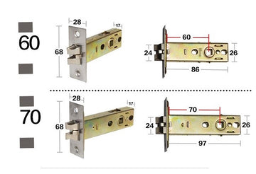 Passage Door Latch, 2.36" and 2.75", Square Drive